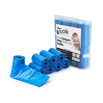 Toolik Diaper Bag Dispenser Refills Disposable Unscented Waste Bags (8 Rolls - 120 Bags)