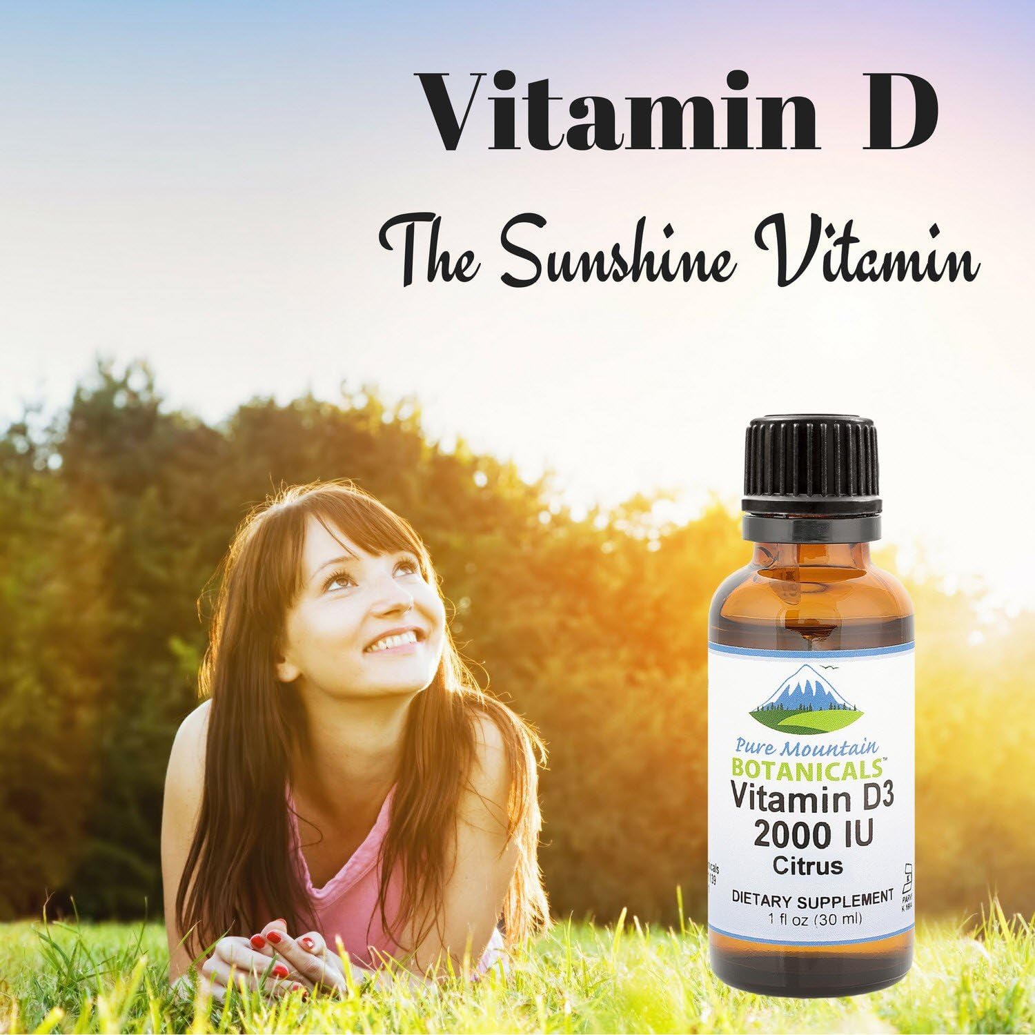 Pure Mountain Botanicals Flavored Vitamin D Drops – Orange And Lemon Flavored Liquid Vitamin D3-2000Iu Per Serving - 1Oz Bottle