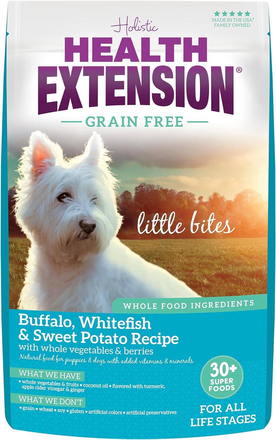 Health Extension Little Bites Dry Dog Food, Natural Food with Vitamins, Suitable for All Puppies, Grain Free Buffalo, Whitefish & Sweet Potato Recipe with Whole Vegetable & Berries (1 Pound / 0.4 kg)