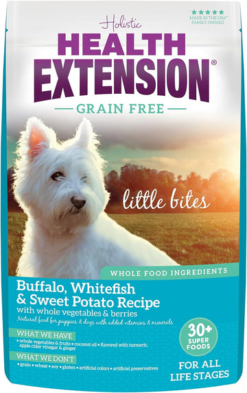 Health Extension Little Bites Dry Dog Food, Natural Food with Vitamins, Suitable for All Puppies, Grain Free Buffalo, Whitefish & Sweet Potato Recipe with Whole Vegetable & Berries (1 Pound / 0.4 kg)