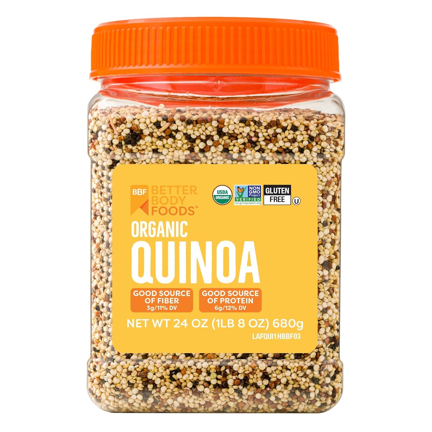 Betterbody Foods Organic Quinoa, Vegan, Gluten Free, Low Glycemic Rice Replacement, 24 Ounce
