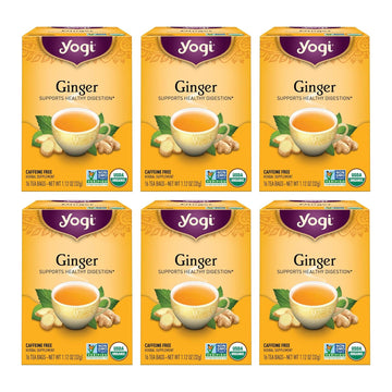 Yogi Tea - Ginger Tea (6 Pack) - Supports Healthy Digestion - Soothing And Spicy Blend - Caffeine Free - 96 Organic Herbal Tea Bags