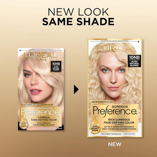 L'Oreal Paris Superior Preference Fade-Defying + Shine Permanent Hair Color, 10Nb Ultra Natural Blonde, Pack Of 1, Hair Dye