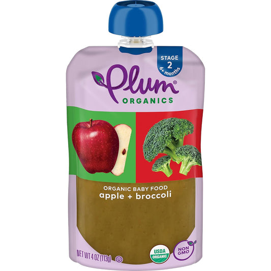 Plum Organics Stage 2 Organic Baby Food - Apple And Broccoli - 4 Oz Pouch (6 Packs Of 4) - Organic Fruit And Vegetable Baby Food Pouch