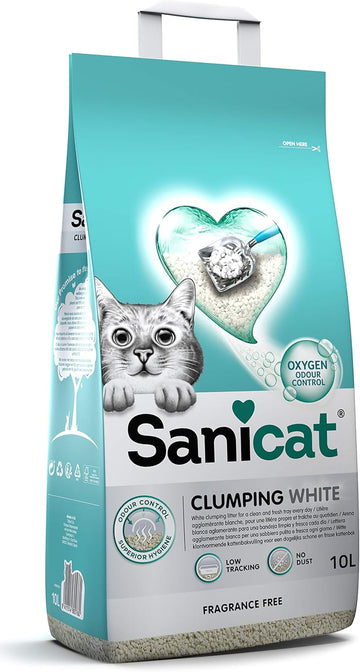 Sanicat - White - Fragrance Free ultra clumping cat litter | Made of natural minerals with guaranteed odour control | Absorbs moisture and makes cleaning easier | 10 L capacity?PSANCLWUV10L