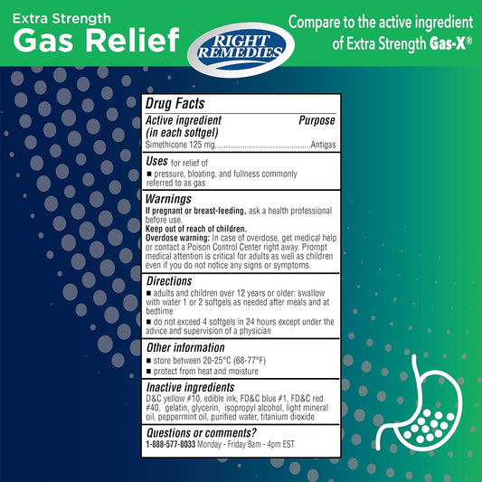 Gas Relief Extra Strength, 125Mg Simethicone (365 Softgels), Fast Relief From Gas, Bloating, Fullness, Painful Discomfort, Compare To Gas-X Extra Strength Active Ingredient