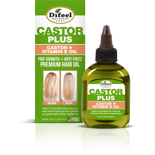 Difeel Premium Castor Plus Vitamin E - Pro-Growth + Anti-Frizz Premium Hair Oil 2.5 Oz