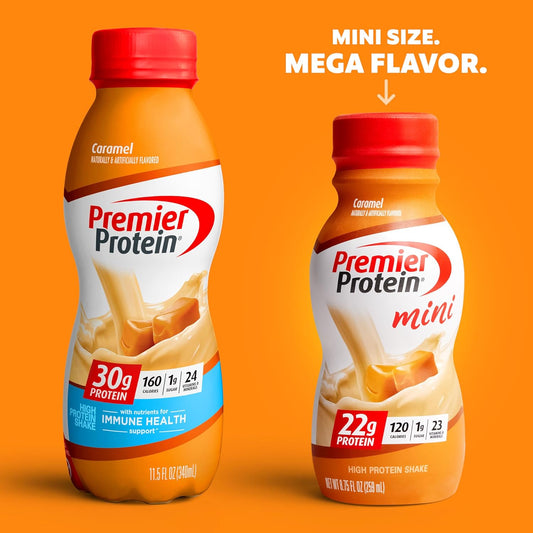 Premier Protein Shake Minis, Caramel, 22G Protein, 120 Calories, 1G Sugar, 8.75Fl Oz, Pack Of 12