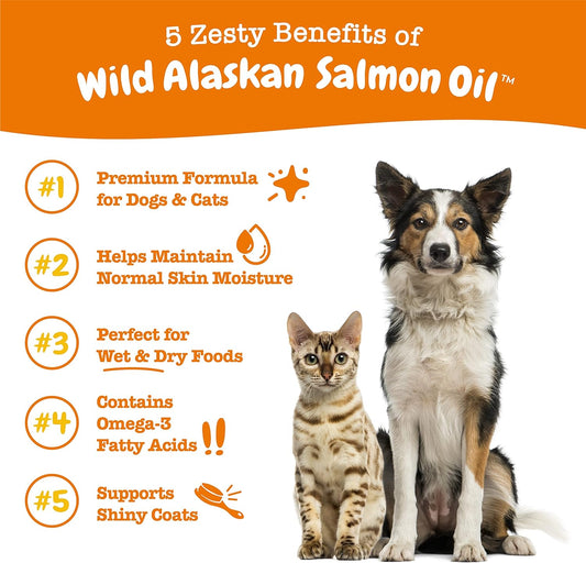 Wild Alaskan Salmon Oil For Dogs & Cats - Omega 3 Skin & Coat Support - Liquid Food Supplement For Pets - Natural Epa + Dha Fatty Acids For Joint Function, Immune & Heart Health 8Oz - Pump Top