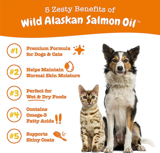 Wild Alaskan Salmon Oil For Dogs & Cats - Omega 3 Skin & Coat Support - Liquid Food Supplement For Pets - Natural Epa + Dha Fatty Acids For Joint Function, Immune & Heart Health 16Oz - Pump Top