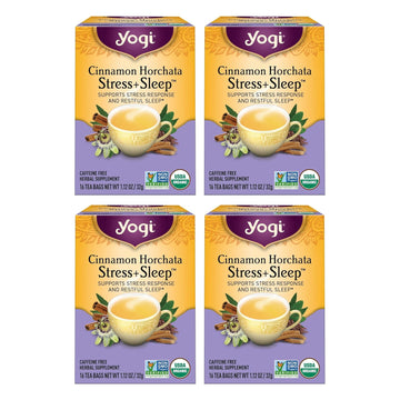 Yogi Tea Cinnamon Horchata Stress & Sleep - 16 Tea Bags Per Pack (4 Packs) - Organic Sleep Tea - Supports A Restful Sleep - Includes Ashwagandha, Passionflower & Apple Cider Vinegar