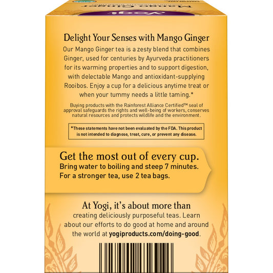 Yogi Tea Mango Ginger Tea - 16 Tea Bags Per Pack (4 Packs) - Organic Ginger Root Tea To Support Healthy Digestion - Contains Antioxidants - Includes Cinnamon Bark, Rooibos Leaf, Mango Flavor & More