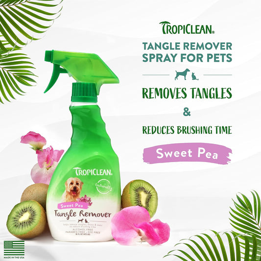 TropiClean Dog Detangler Spray Grooming Supplies - Dematting - No-Rinse Formula - Leave In Conditioner - Derived From Natural Ingredients - Used By Groomers - Sweet Pea, 473ml?TRTRSP16Z