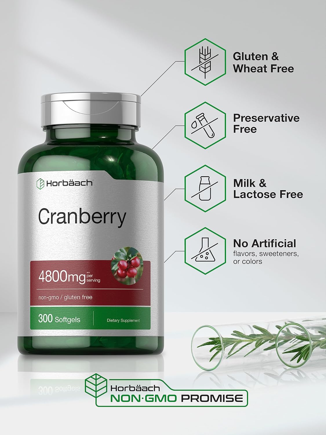 Horbäach Cranberry Pills 4800mg | 300 Softgels | Non-GMO, Gluten Free Supplement | from Concentrate Extract : Health & Household