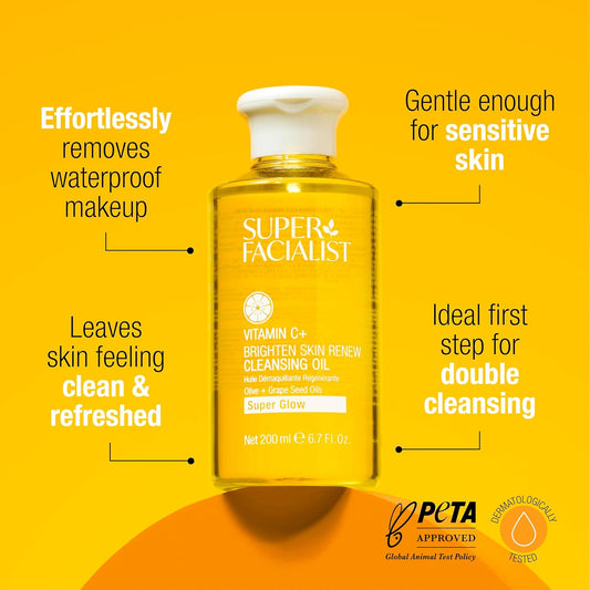 Super Facialist Face Cleansing Oil – Facial Wash & Waterproof Makeup Remover With Vitamin C, Gentle Cleanser Oil For Women, Suitable For All Skin Types 200Ml