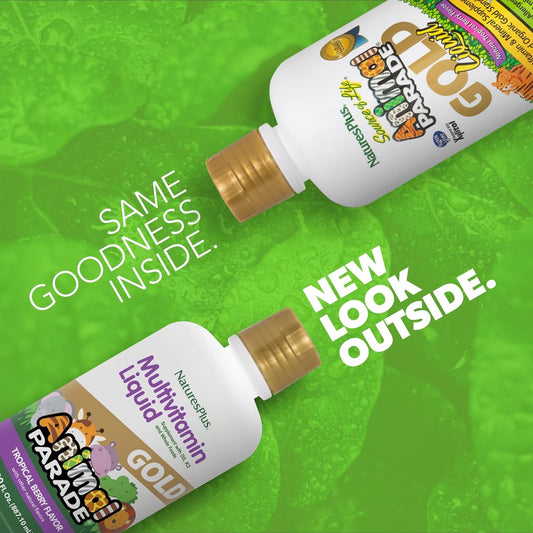 Naturesplus Animal Parade Source Of Life Gold Children'S Liquid Multivitamin, 30 Oz - Natural Tropical Berry Flavor - Immune Support Supplement - Organic Whole Foods, Gluten-Free, Vegan - 60 Servings