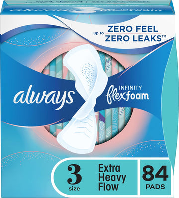 Always Infinity Feminine Pads For Women, Size 3, Extra Heavy Flow, With Wings, Unscented, 28 Count X 3 Packs (84 Count Total)