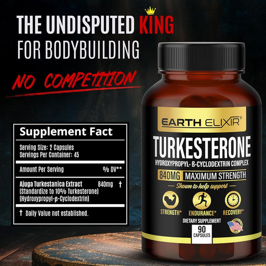 Turkesterone 840 Mg (90 Capsules) – Made In Usa - 3Rd Party Tested - 100% Pure Turkesterone Supplement For Men & Women - Ajuga Turkestanica Extract - Increase Natural Energy & Strength