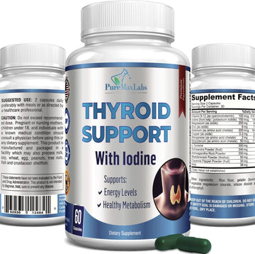 Thyroid Support With Iodine - Metabolism Booster, Energy Booster, Increase Focus - Premium Non-Gmo Thyroid Supplement 60 Capsules