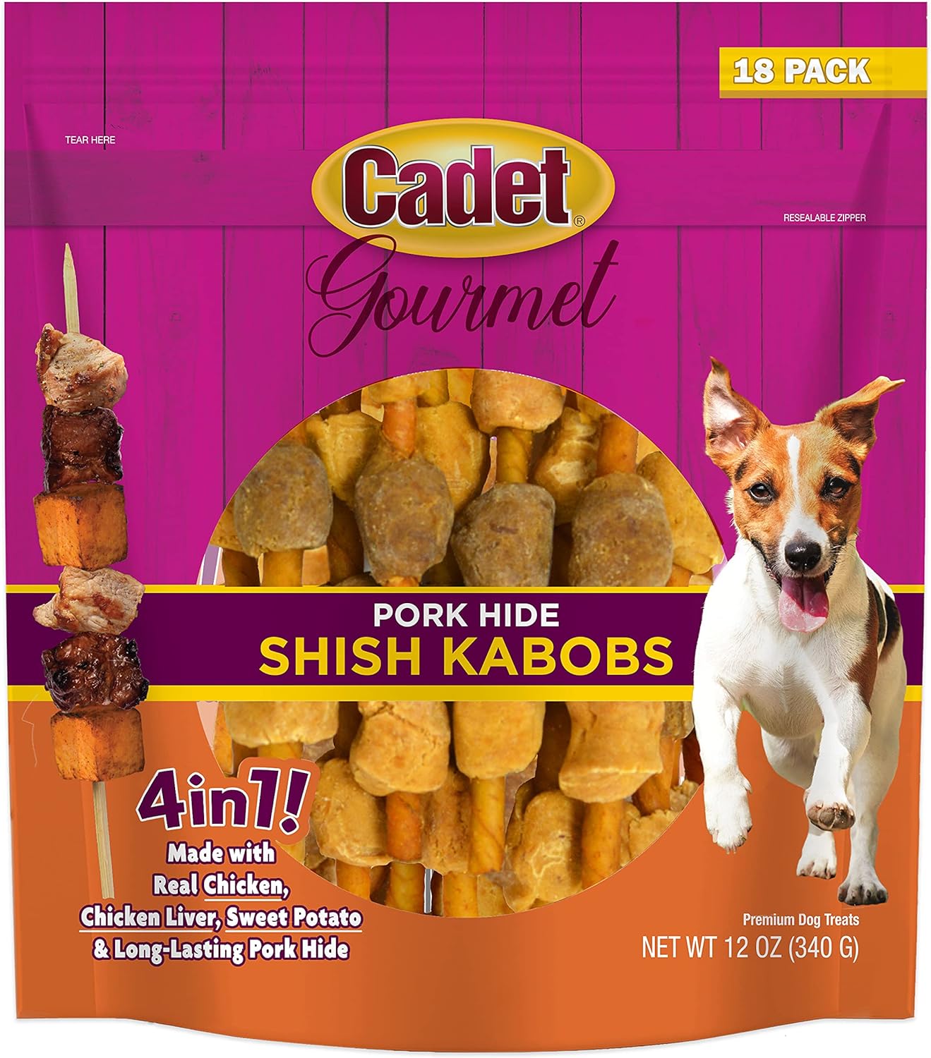 Cadet Gourmet Pork Hide Shish Kabob Dog Treats 5" (18 Count)
