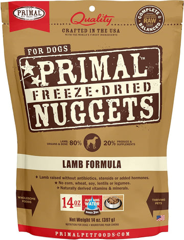 Primal Freeze Dried Dog Food Nuggets, Lamb; Complete & Balanced Meal; Also Use as Topper or Treat; Premium, Healthy, Grain Free, High Protein Raw Dog Food, 14 oz