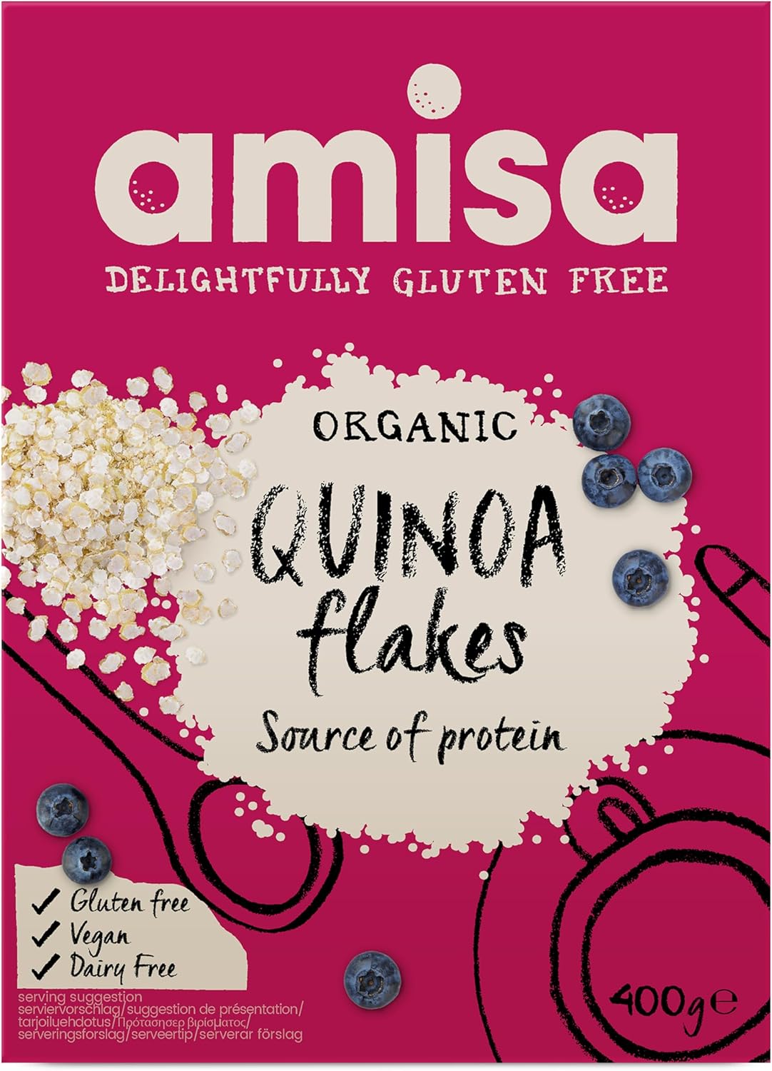 Amisa Organic Gluten-Free Quinoa Flakes, 400G - Certified Gluten Free & Suitable For Vegans - Source Of Protein - Ideal For Healthy Breakfast Cereal
