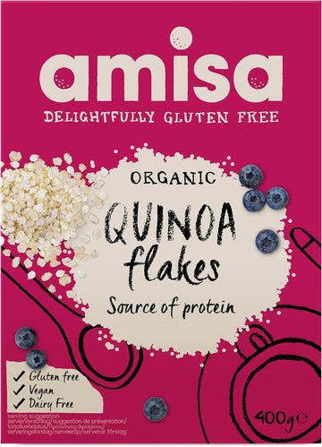 Amisa Organic Gluten-Free Quinoa Flakes, 400G - Certified Gluten Free & Suitable For Vegans - Source Of Protein - Ideal For Healthy Breakfast Cereal