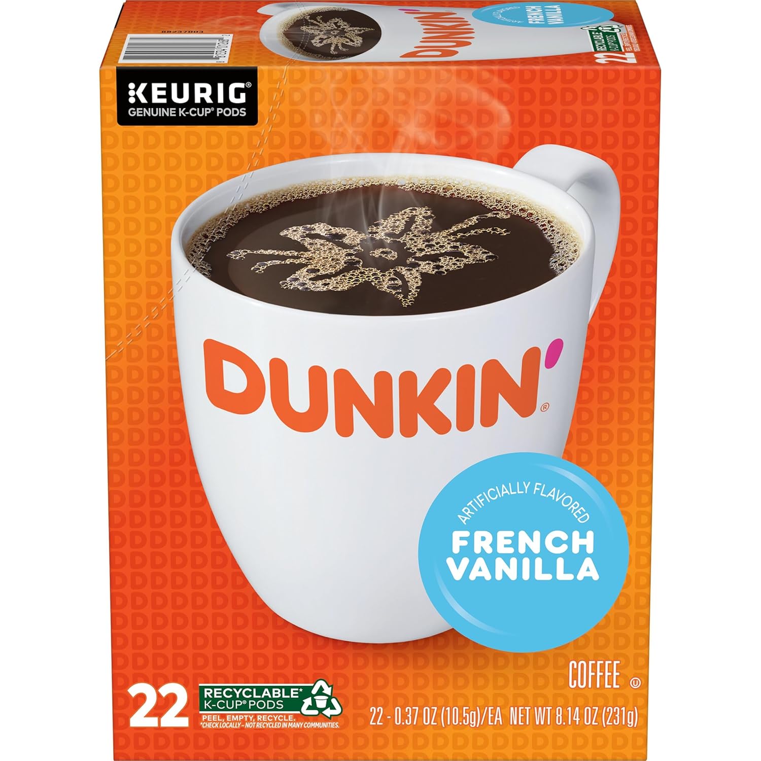 Dunkin' French Vanilla Flavored Coffee, 88 Keurig K-Cup Pods 22 Count(Pack Of 4)