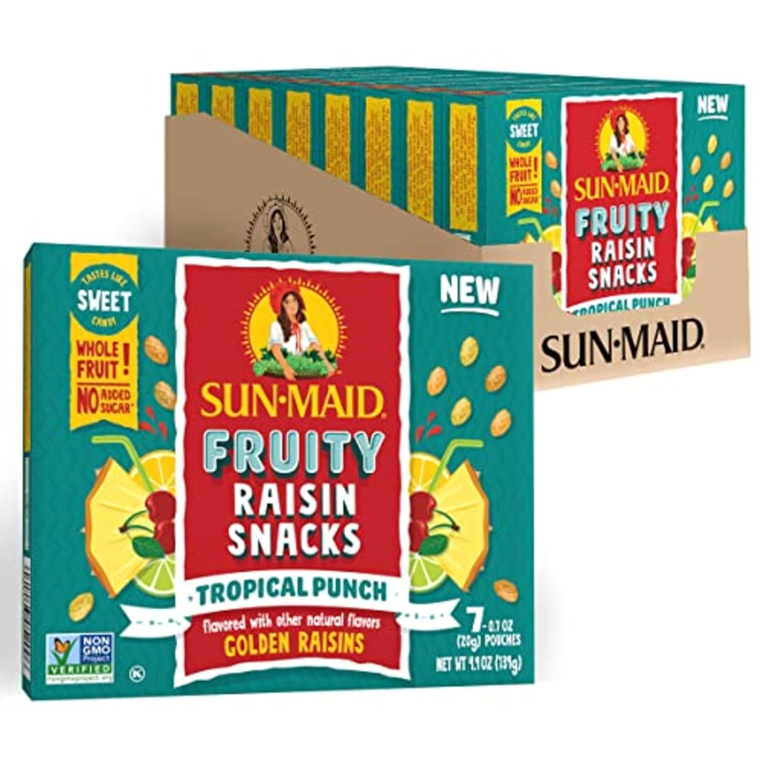 Sun-Maid Tropical Punch Fruity Raisin Snacks - (56 Pack) 0.7 Oz Pouches - Tropical Punch Raisins - Dried Fruit Snack For Lunches And Snacks