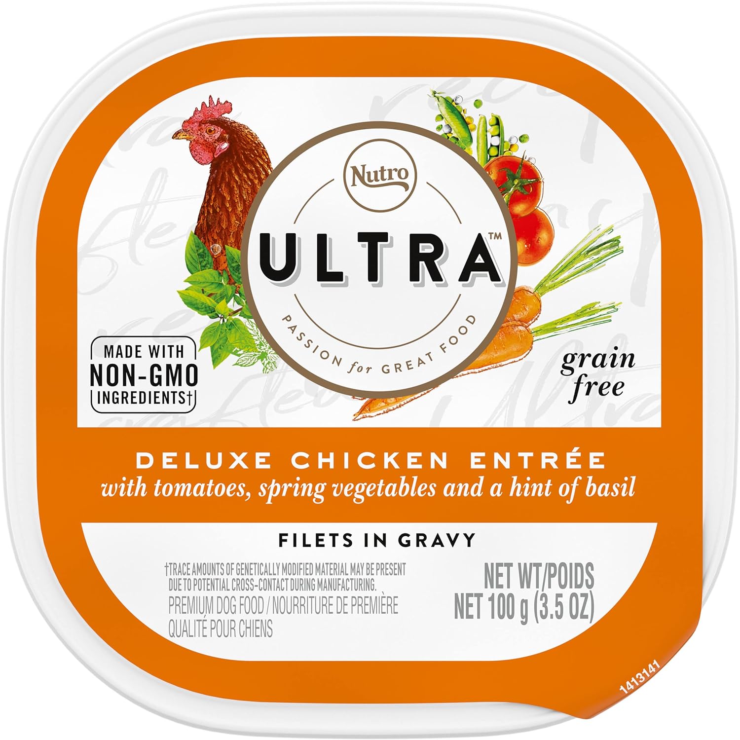 Nutro Ultra Grain Free Adult Soft Wet Dog Food Filets In Gravy Deluxe Chicken Entrée With Tomatoes, Spring Vegetables, And A Hint Of Basil, (24) 3.5 Oz. Trays