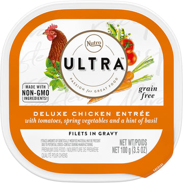 Nutro Ultra Grain Free Adult Soft Wet Dog Food Filets In Gravy Deluxe Chicken Entrée With Tomatoes, Spring Vegetables, And A Hint Of Basil, (24) 3.5 Oz. Trays