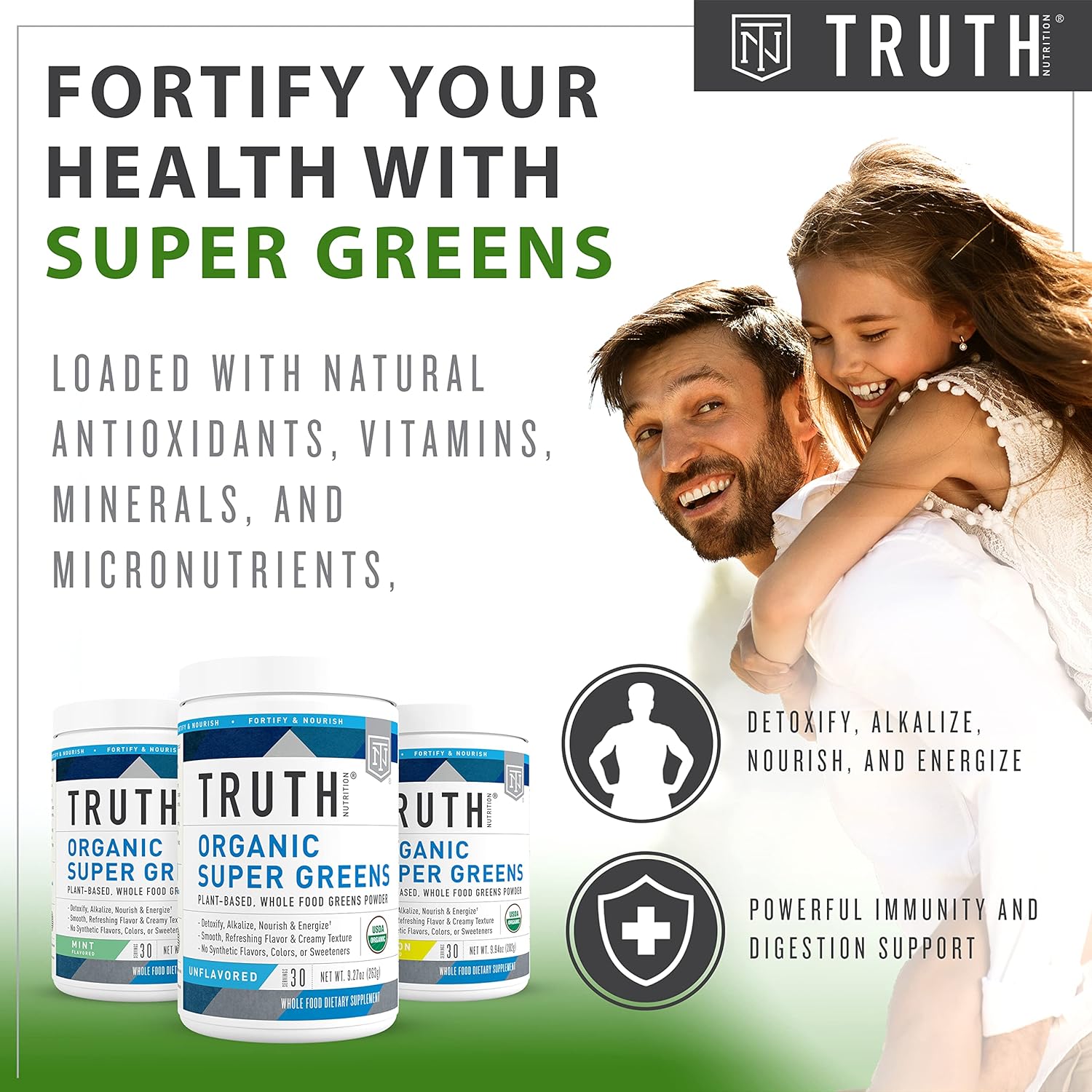 Truth Nutrition Super Greens Powder - Organic Green Superfood Powder to Boost Energy & Immunity, Healthy Digestion for Men & Women, Green Supplement Smoothie Powder Mix (Unflavored) : Health & Household