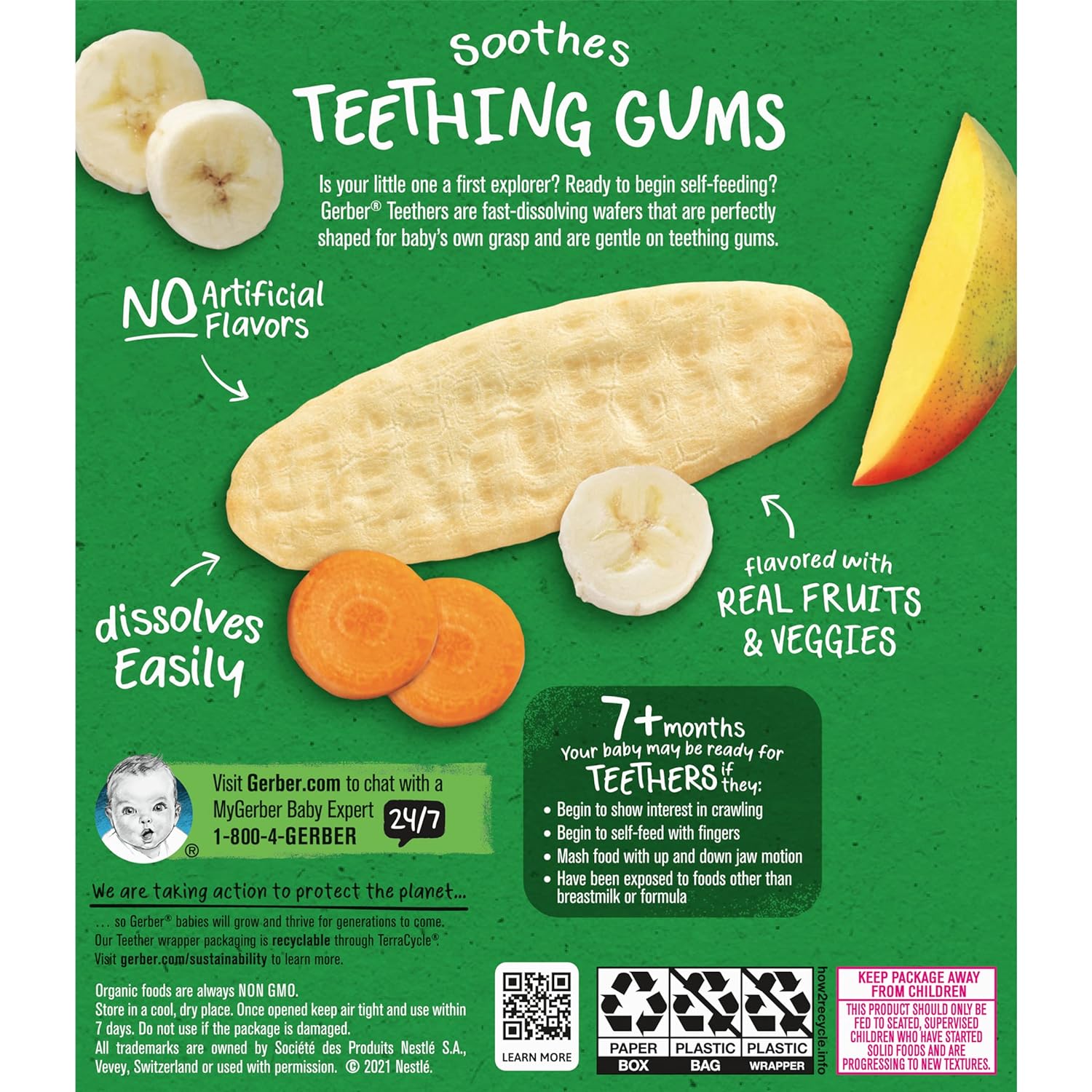 Gerber Organic for Baby Teethers, Mango Banana Carrot, Gentle Teething Wafers, Made with Non-GMO Ingredients, 12 Individually Wrapped 2 Packs Per Box (Pack of 2 Boxes) : Baby