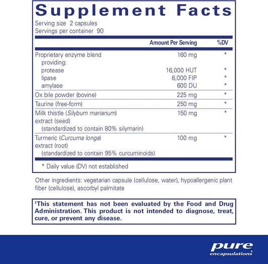 Pure Encapsulations Digestion Gb - Digestive Enzyme Supplement - For Gallbladder Support & Gut Health* - With Bile Salts & Digestive Enzymes Blend - Gluten Free & Non-Gmo - 180 Capsules