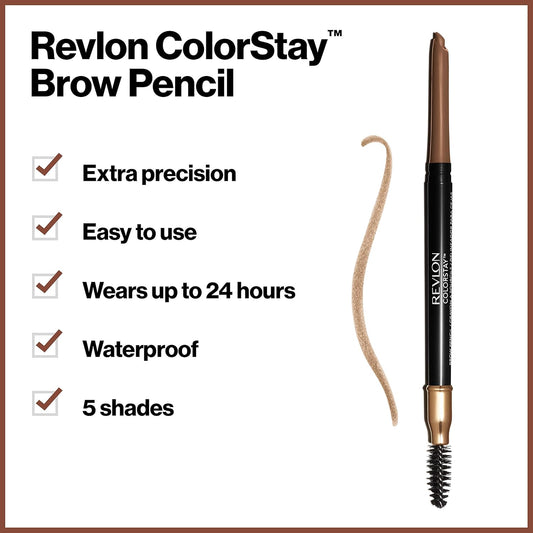 Revlon Colorstay Eyebrow Pencil With Spoolie Brush, Waterproof, Longwearing, Angled Tip Applicator For Perfect Brows, 210 Soft Brown, 0.021 Oz