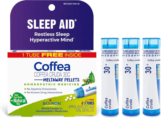 Boiron Coffea Cruda 30C Homeopathic Sleep Aid For Restless Sleep, Mental Hyperactivity, Racing Thoughts, And Difficulty Sleeping - 3 Count (240 Pellets)