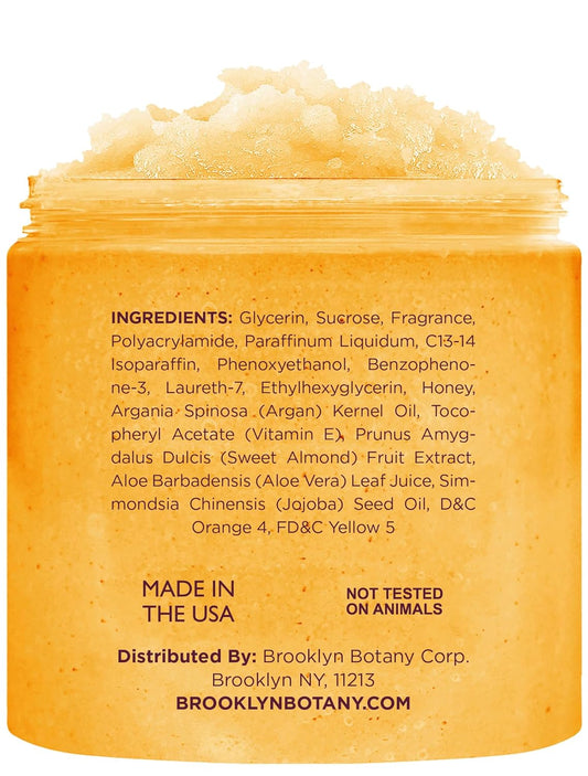 Brooklyn Botany Peach Bellini Honey Sugar Scrub For Body 10 Oz – Deeply Hydrating And Gently Exfoliating Body Scrub For Women And Men – Moisturizing And Nourishing The Skin