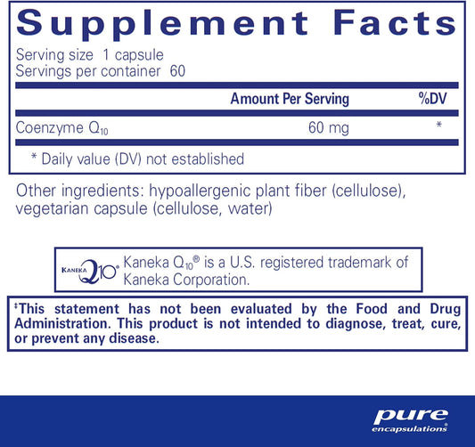 Pure Encapsulations CoQ10 60 mg | Coenzyme Q10 Supplement for Energy, Antioxidants, Brain and Cellular Health, Cognition, and Cardiovascular Support* | 60 Capsules