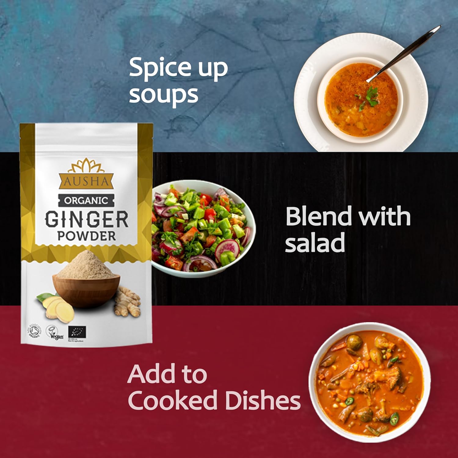 Ausha Organic Ginger Powder 100g - UK Certified Orgainic by Soil Association -1* Great Taste Award - Cooking, Ginger Shot, Immunity, Digestion - Ground Ginger Root Powder, Ginger Tea : Amazon.co.uk: Health & Personal Care