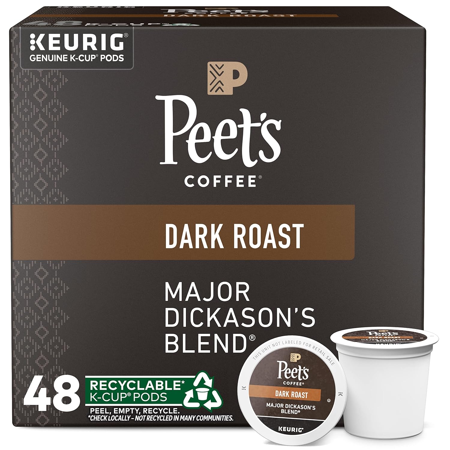 Peet's Coffee, Dark Roast K-Cup Pods for Keurig Brewers - Major Dickason's Blend 48 Count (1 Box of 48 K-Cup Pods)