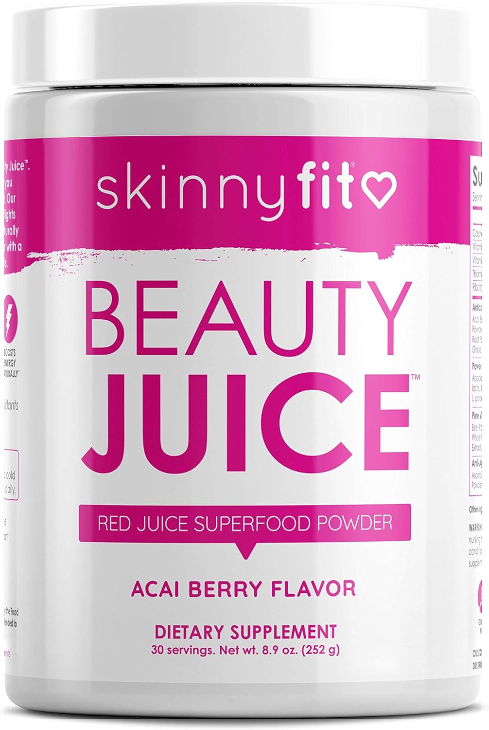 SkinnyFit Beauty Juice, Red Superfood Powder, Acai Berry Flavor - Anti-Aging, Aids in Digestion, Helps Boost Mood & Immunity, Prebiotics & Probiotics, 30 Servings