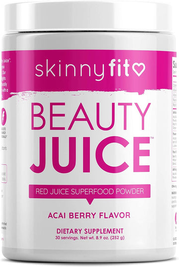 SkinnyFit Beauty Juice, Red Superfood Powder, Acai Berry Flavor - Anti-Aging, Aids in Digestion, Helps Boost Mood & Immunity, Prebiotics & Probiotics, 30 Servings