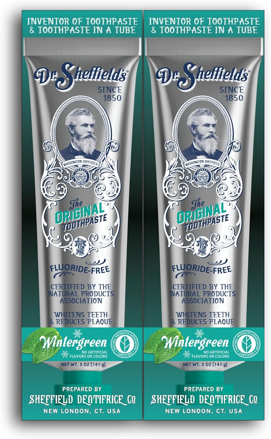 Dr. Sheffield’s Certified Natural Toothpaste (Wintergreen) - Great Tasting, Fluoride Free Toothpaste/Freshen Your Breath, Whiten Your Teeth, Reduce Plaque (2-Pack)