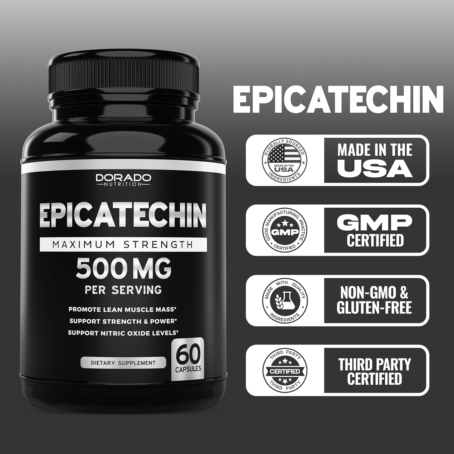Epicatechin Extract 500Mg Per Serving - (60 Capsules) - Supports Lean Muscle, Nitric Oxide, Myostatin Inhibitor, Stamina, Endurance, Pump & Gains - Non-Gmo & Vegan Supplement - (60 Count) : Health & Household