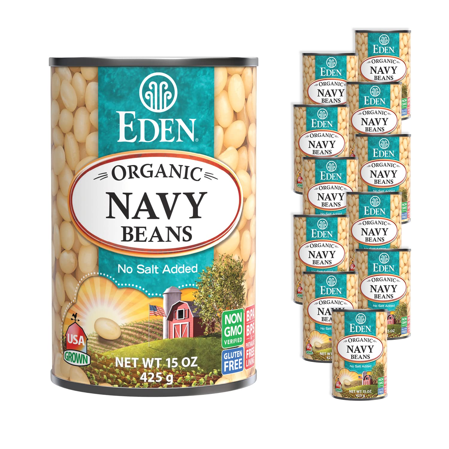 Eden Organic Navy Beans, 15 Oz Can, Dry, Organic, Pearl Haricot, Yankee Bean, Boston Bean, Non-Gmo