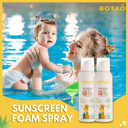 Baby’S Mineral Sunscreen Foam Spray: Spf50 Broad Spectrum Uva Uvb, Babies Or Toddlers Sunburn Protection, Zinc Oxide, 3.4 Oz (2-Pack)