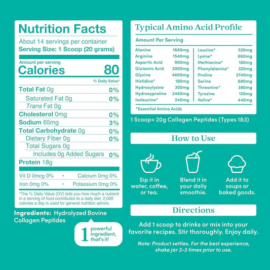 Further Food Unflavored Collagen Peptides Powder, Grass-Fed Pasture-Raised Hydrolyzed Type 1 & 3 Protein, Gut Health + Joint, Hair, Skin, Nails, Paleo Keto Sugar-Free 9.88 Oz