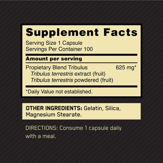 Optimum Nutrition Tribulus Terrestris 625Mg, Testosterone Booster Supplement, 100 Capsules