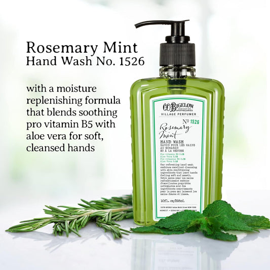 C.O. Bigelow Hand Wash Rosemary Mint, Village Perfumer Moisturizing Hand Soap For Bathroom & Kitchen With Aloe Vera And Pro-Vitamin B5, 10 Fl Oz