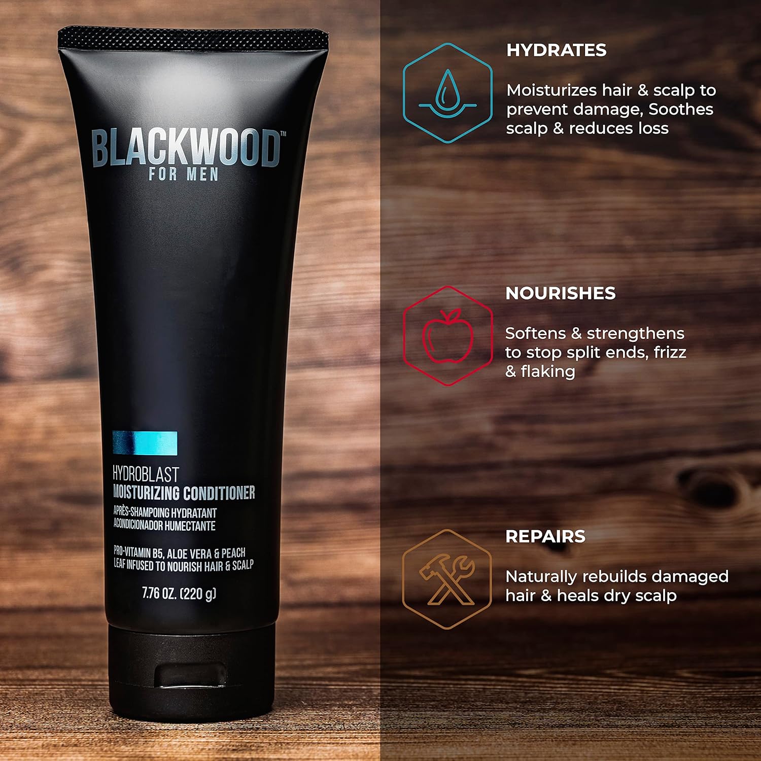Blackwood For Men HydroBlast Moisturizing Conditioner - Deep Treatment for Damaged & Dry Hair - Natural Vegan Formula for Curly & Coarse Hair - Sulfate Free, Paraben Free, & Cruelty Free (7.76 Oz) : Beauty & Personal Care